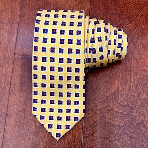 Lauren, Ralph Lauren Geometric Yellow Red White and Blue Tie, 100% Silk